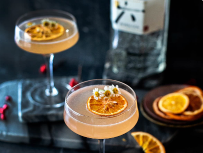 Gin cocktails with botanical garnish