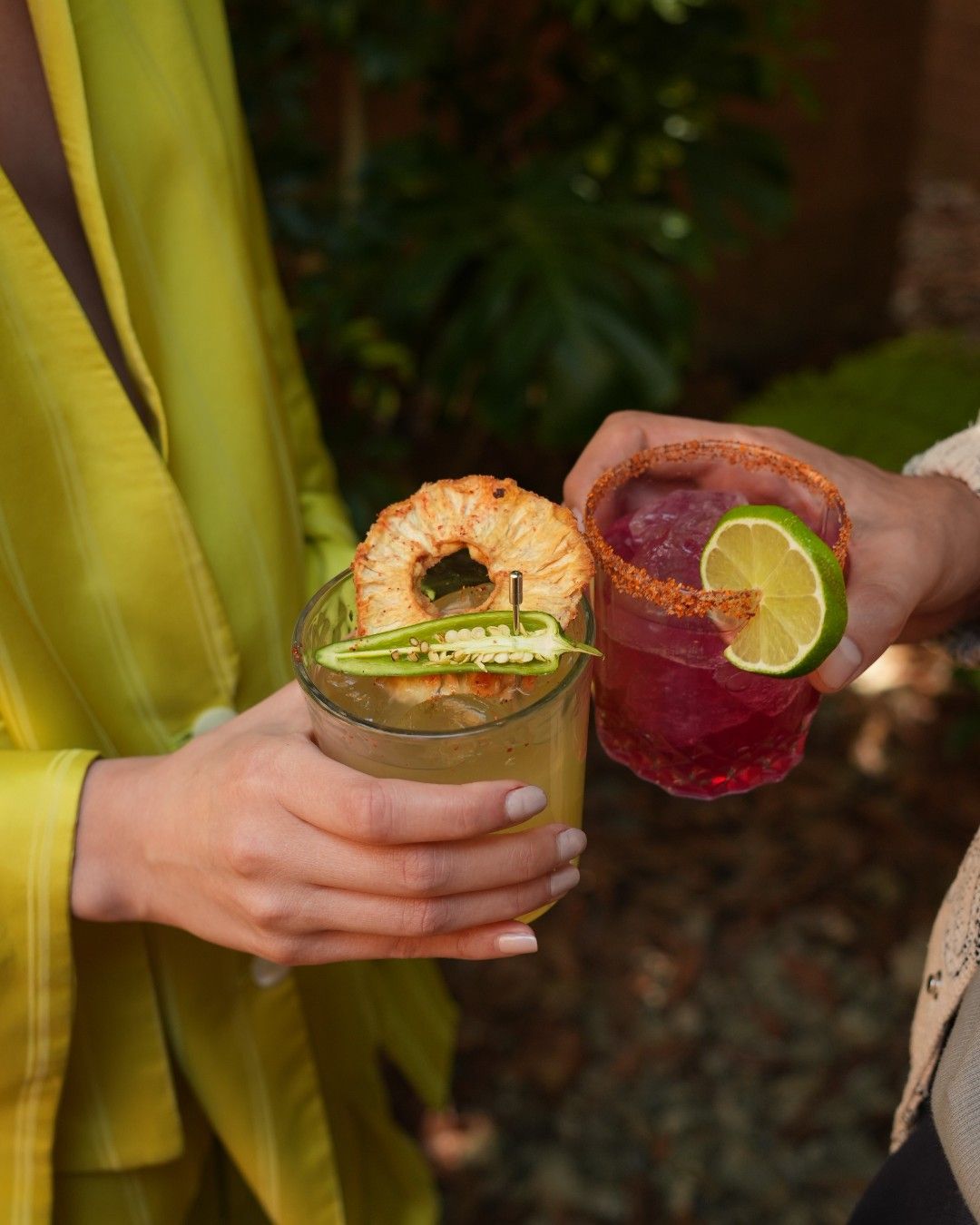 Tequila cocktail with garnish presentation