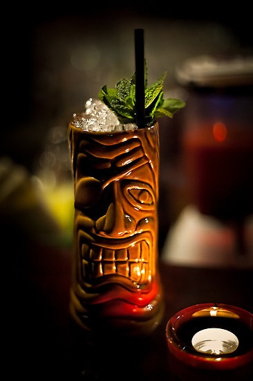 Tiki style rum cocktail presentation