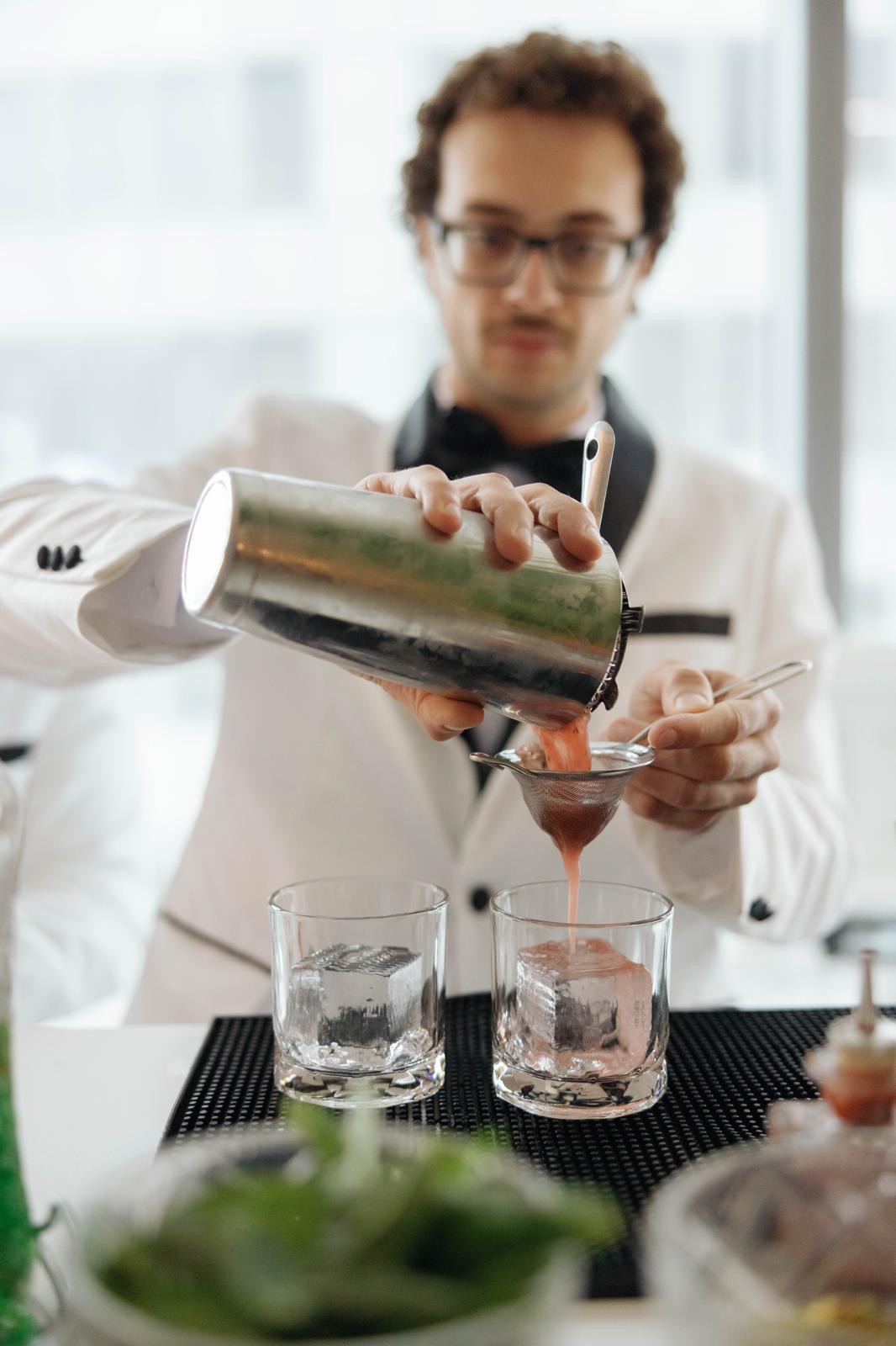 Bartender preparing custom ice for an event