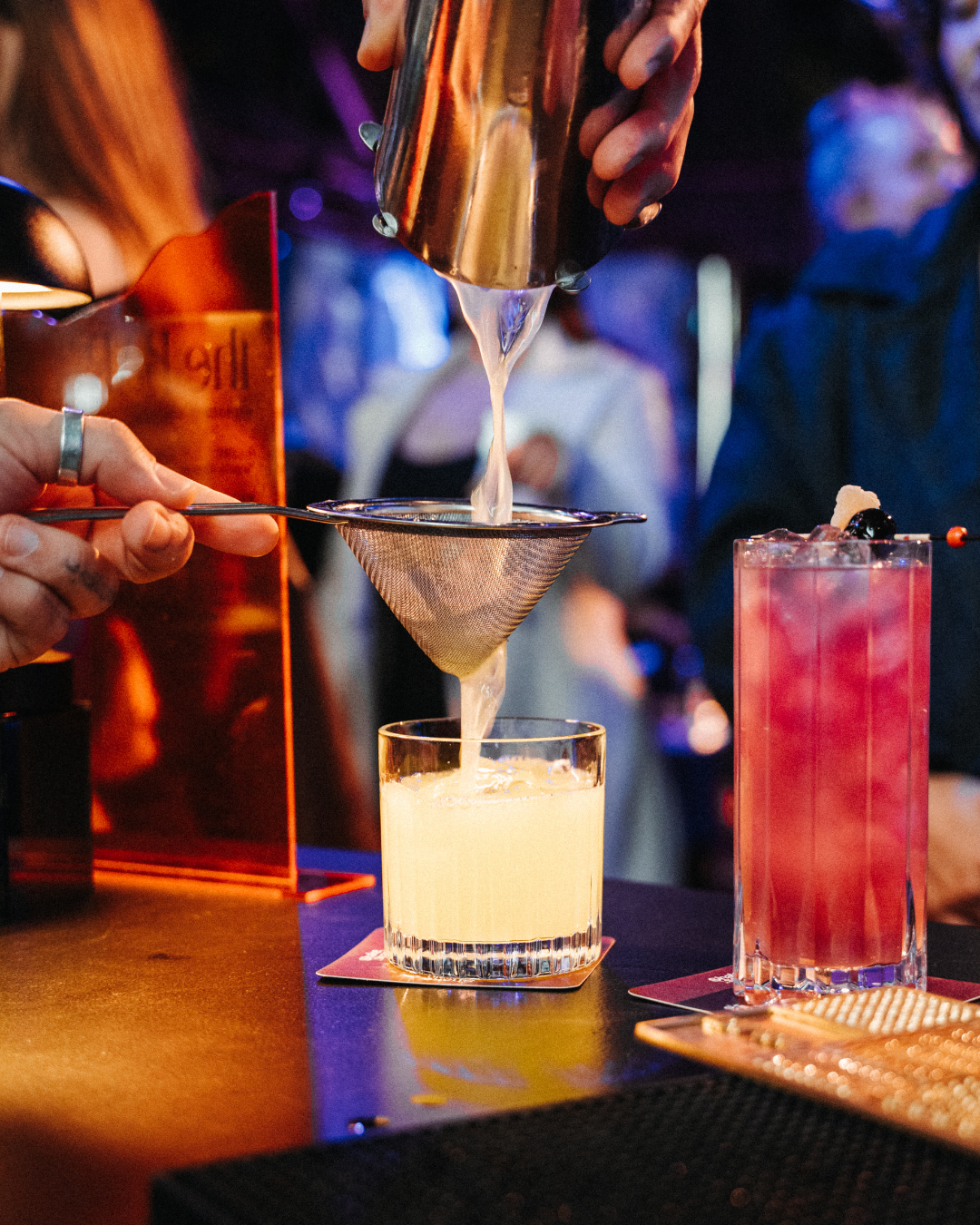 Close-up of clear ice cube used in cocktail design